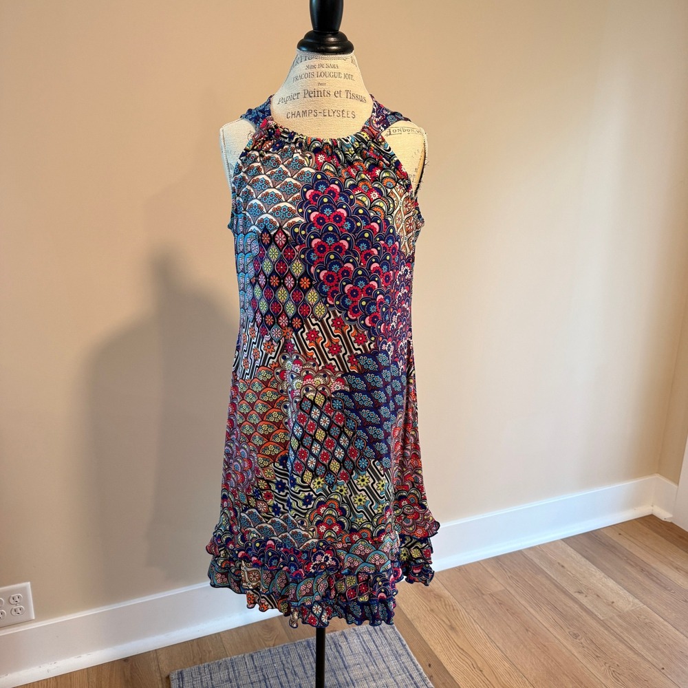 MSK Women's Mixed Print Keyhole‎ Back Swing Dress Size L NWT